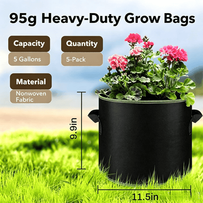 Heavy-Duty Fabric Grow Bags — Choose 2, 5 or 10 Gallon