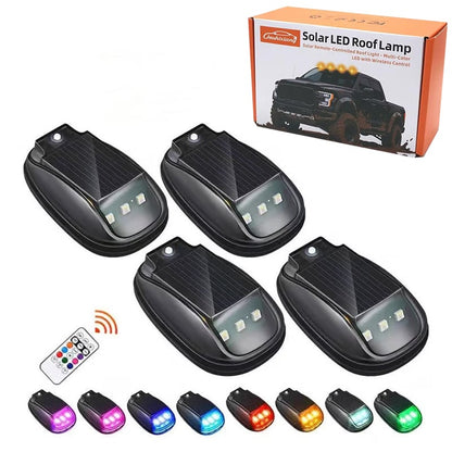 🔥Solar-powered RGB strobe light on car roof with remote control💡