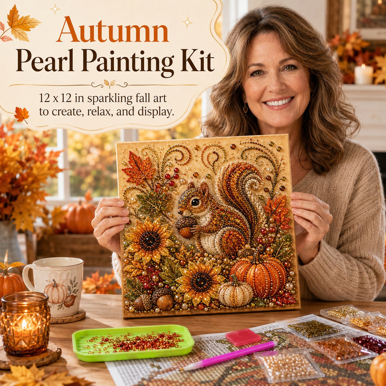 🍂✨Autumn Pearl Painting Kit - Relaxing DIY Craft to Create Sparkling Fall Artwork