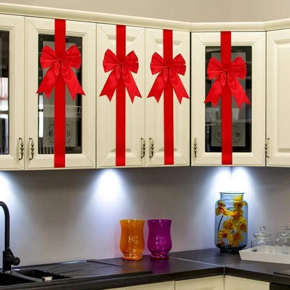 🔥Last Day 49% OFFHoliday Christmas Cabinet Door Fringe Lime Red Large Bow Wreath 79 x 2.4 Inches Polyester Fiber No Batteries Needed Festive Home Decoration