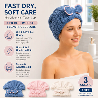 3PC Microfiber Hair Towel Caps