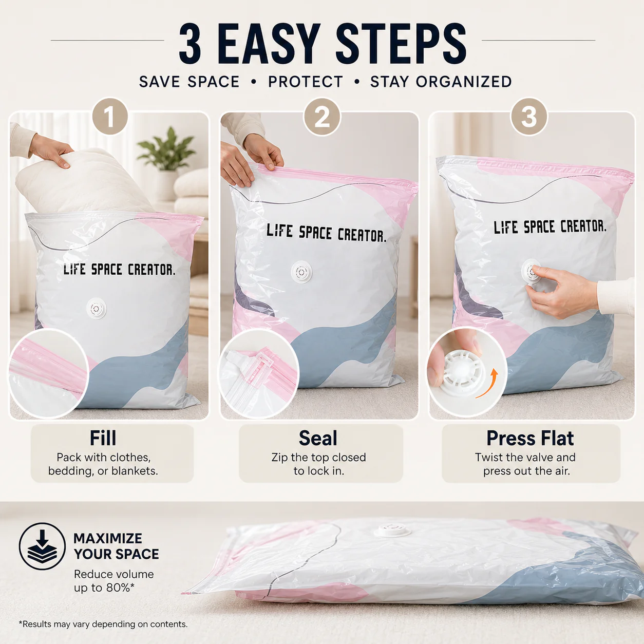 No-Pump Space-Saving Storage Bags for Clothes & Bedding ✨